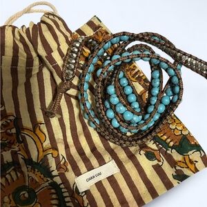 Chan Luu Striped Brown and Turquoise Beaded Cosmetic Bag